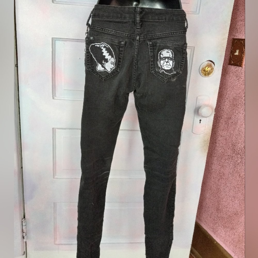 Frankensteins Monster & Bride mashup custom OOAK unique skinny jeans! - Picture 10 of 12